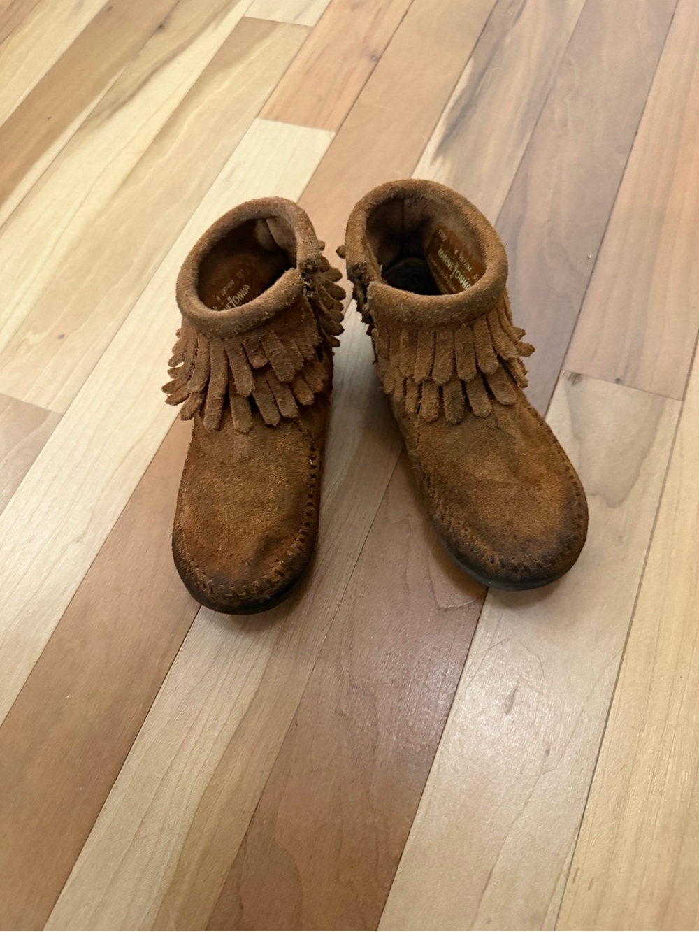 Minnetonka Kids Tan Fringe Moccasin Boots
